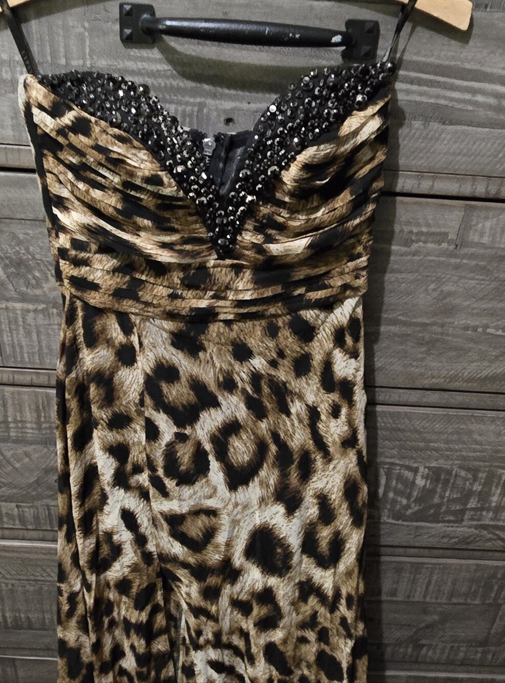 Lipsy VIP Leopard Print Strapless Gown US 2 Embellished Sweetheart Maxi Dress